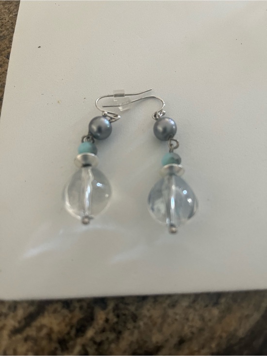 Chico's Jewelry - Chico's Clear Teardrop Earrings with Gray Pearls and Aqua Beads